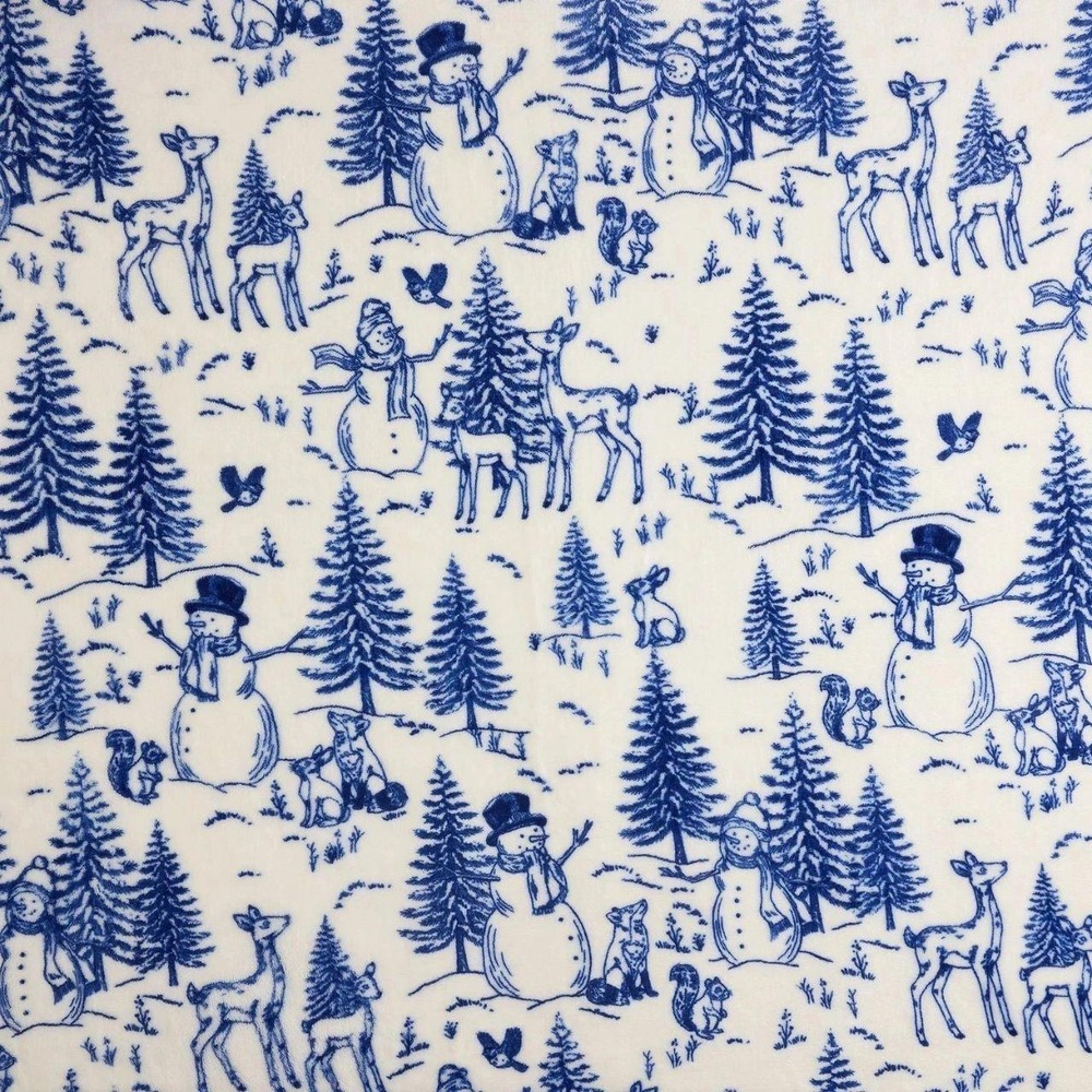 The Big One Oversized Plush Throw Blanket Blue Woodland Forest Print